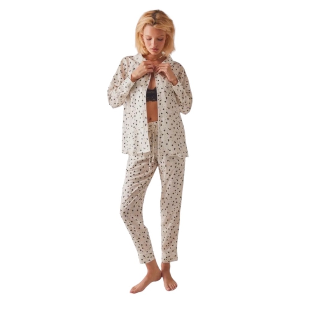 Plush Cream and Black Floral Pajama Set